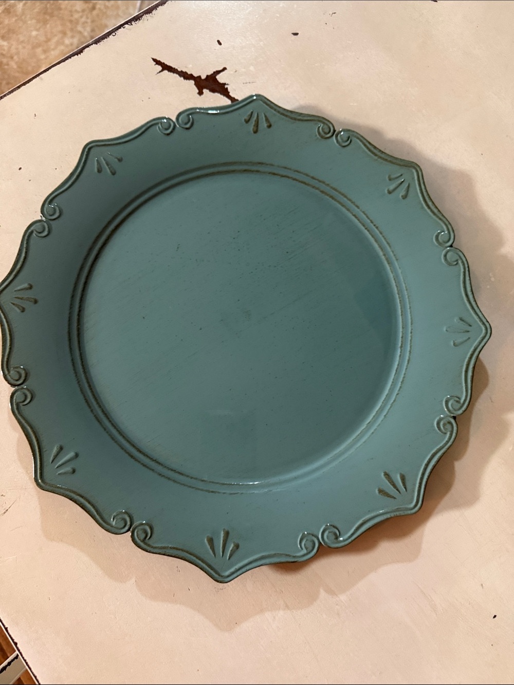 Kirklands Teal Decorative Scalloped Charger